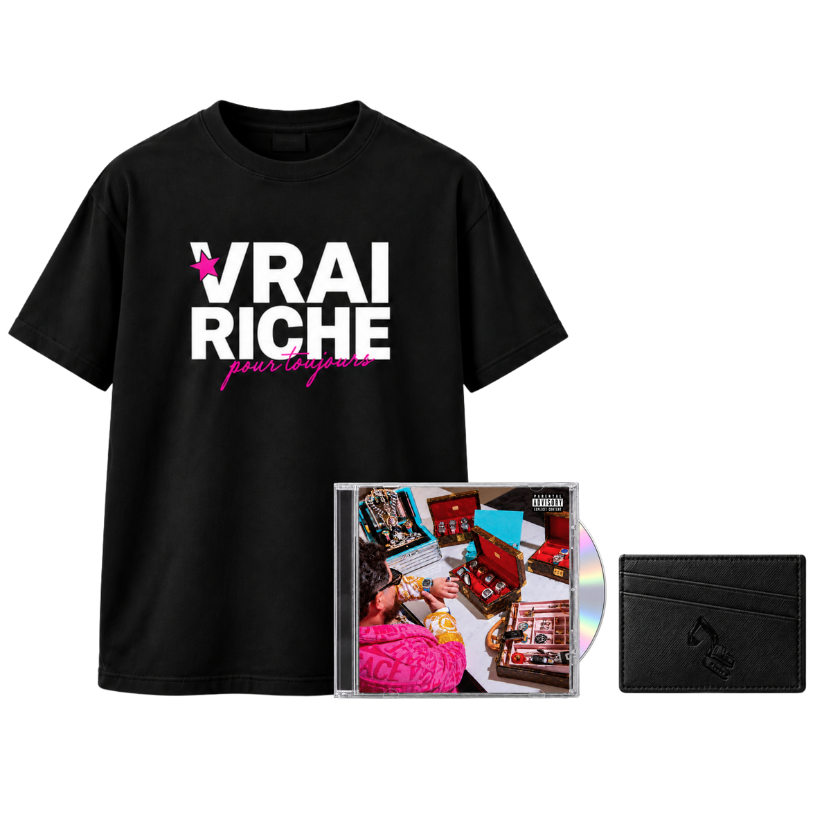 T-shirt collector USB "VRAI RICHE" + CD + porte-cartes collector USB
