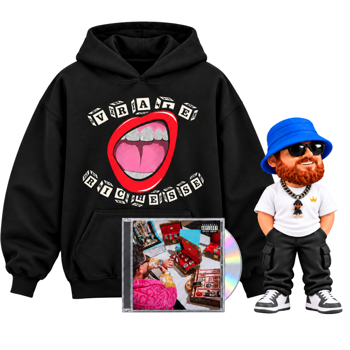 Hoodie collector USB "BOUCHE STRASS" + CD + Figurine USB
